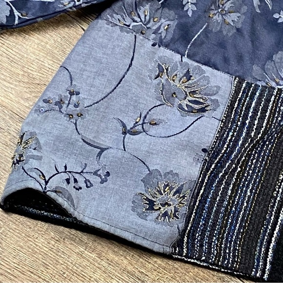 Vintage TANTRUMS Coat Women 3X Blue Patchwork Floral Beaded Viscose Art To Wear - Picture 5 of 9